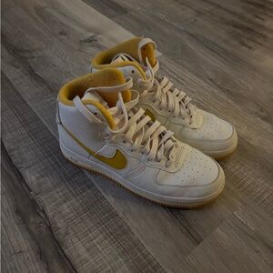 White and Yellow High-Top Sneakers